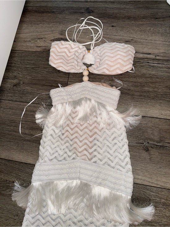 Fashion Nova Dresses & Skirts - Fashion Nova White & Nude Lace Fringe Strapless Bandeau Bralette